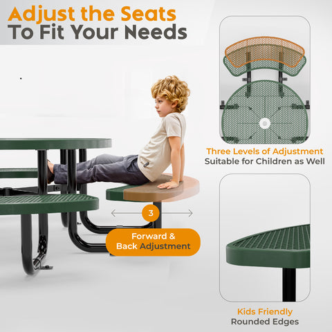 Kids Picnic Table - Round Expanded Metal - 38 in - Green