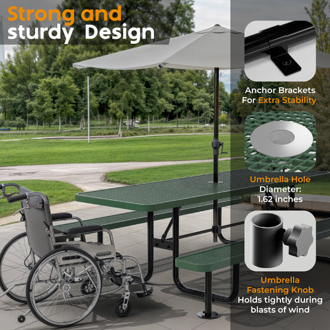 Metal Picnic Table - Rectangle Expanded Metal - 8ft - Green
