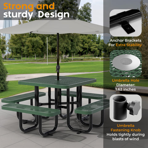 Metal Picnic Table - Square Expanded Metal - 38 in - Green