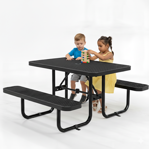 Metal Picnic Table - Rectangle Expanded Metal - 4ft - Black