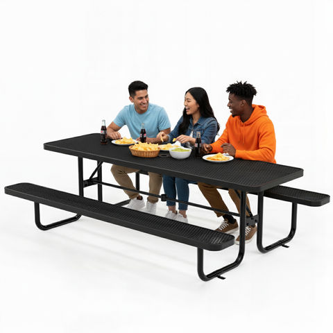 Metal Picnic Table - Rectangle Expanded Metal - 8ft - Black