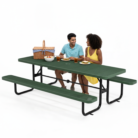 Metal Picnic Table - Rectangle Expanded Metal - 8ft - Green