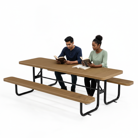 Metal Picnic Table - Rectangle Expanded Metal - 8ft - Brown - ADA Compliant