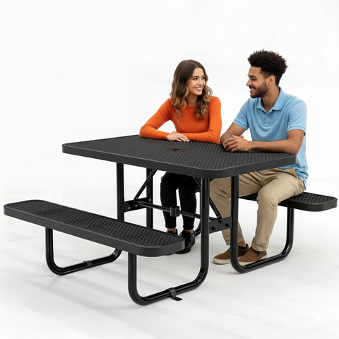 Metal Picnic Table - Rectangle Expanded Metal - 4ft - Black