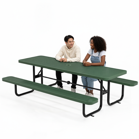 Metal Picnic Table - Rectangle Punched Metal - 8ft - Green - ADA Compliant