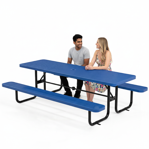 Metal Picnic Table - Rectangle Punched Metal - 8ft - Blue - ADA Compliant