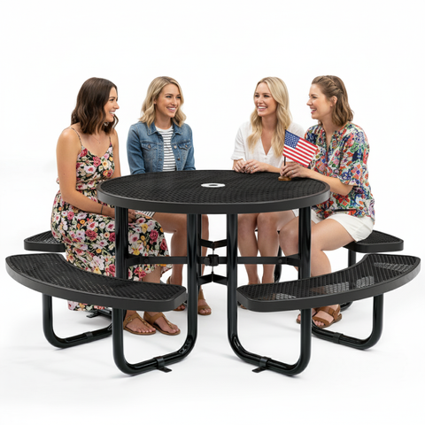 Metal Picnic Table - Round Expanded Metal - 46 in - Black