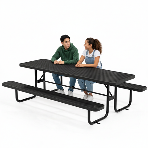 Metal Picnic Table - Rectangle Punched Metal - 8ft - Black - ADA Compliant