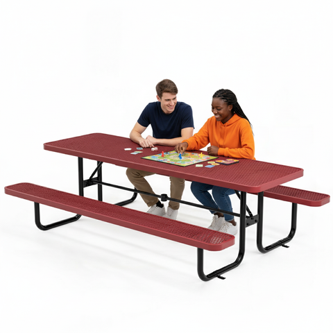 Metal Picnic Table - Rectangle Expanded Metal - 8ft - Red