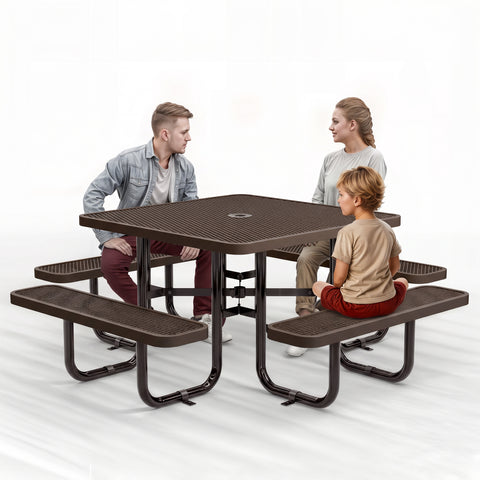 Metal Picnic Table - Round Expanded Metal - 46 in - Brown - ADA Compliant