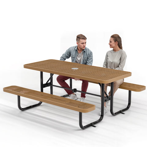 Metal Picnic Table - Rectangle Expanded Metal - 6ft - Brown