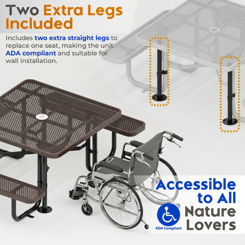Metal Picnic Table - Round Expanded Metal - 46 in - Brown - ADA Compliant
