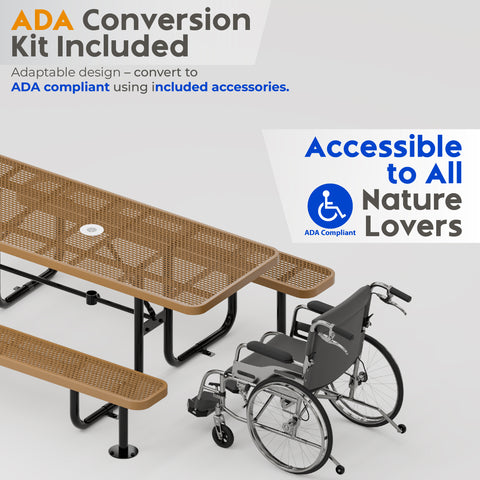 Metal Picnic Table - Rectangle Expanded Metal - 6ft - Brown