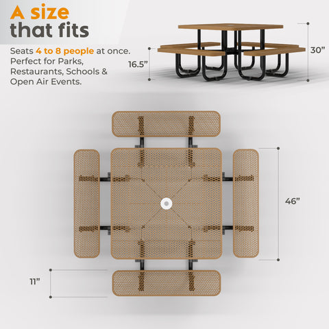 Metal Picnic Table - Square Expanded Metal - 46 in - Brown