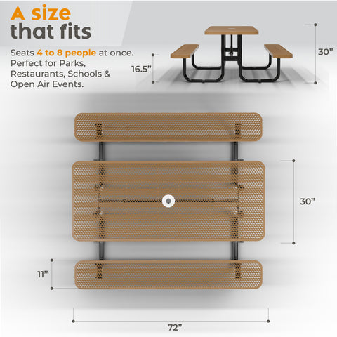 Metal Picnic Table - Rectangle Expanded Metal - 6ft - Brown