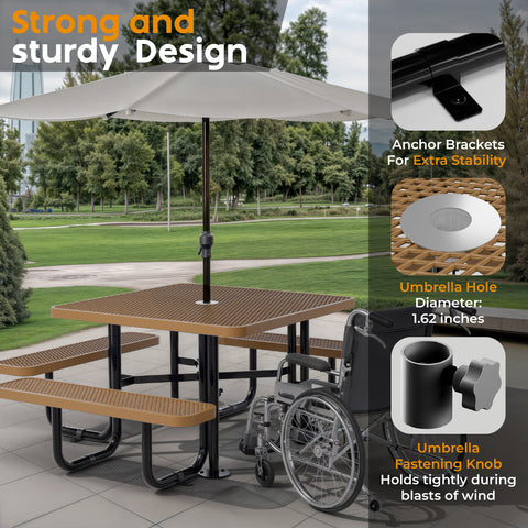 Metal Picnic Table - Square Expanded Metal - 46 in - Brown