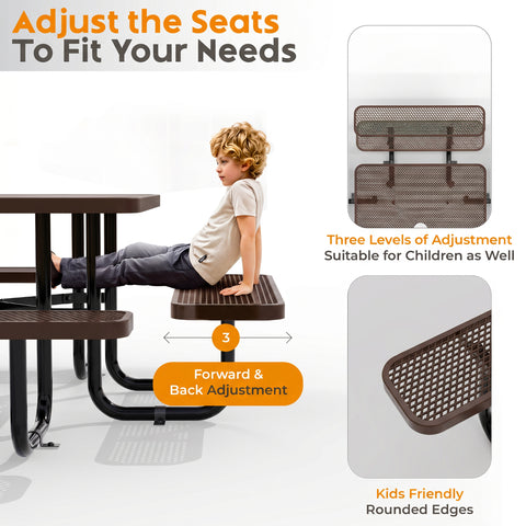 Metal Picnic Table - Round Expanded Metal - 46 in - Brown - ADA Compliant