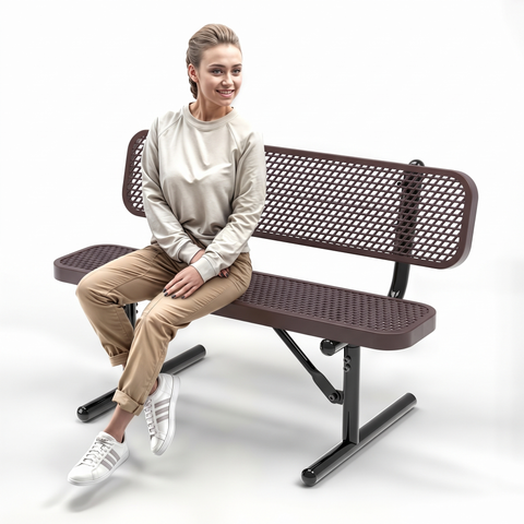 Heavy-Duty Outdoor Bench - Expanded Metal - 4ft - Portable - Brown - With Backrest