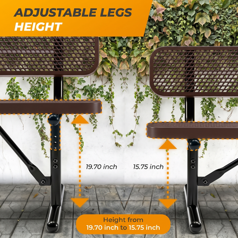 Heavy-Duty Outdoor Bench - Expanded Metal - 4ft - Portable - Brown - With Backrest