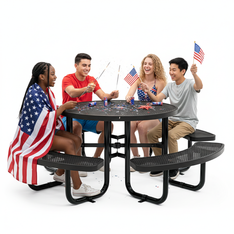 Metal Picnic Table - Round Punched Metal - 46 in - Black