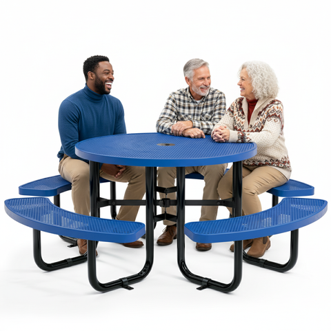 Metal Picnic Table - Round Punched Metal - 46 in - Blue