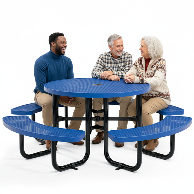 Metal Picnic Table - Round Punched Metal - 46 in - Blue - ADA Complian ...
