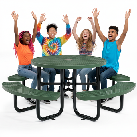 Metal Picnic Table - Round Punched Metal - 46 in - Green