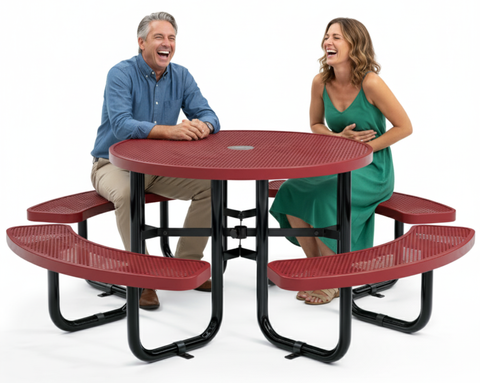 Metal Picnic Table - Round Punched Metal - 46 in - Red