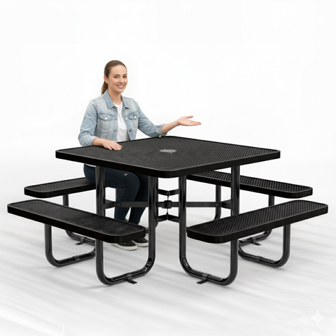 Metal Picnic Table - Square Punched Metal - 46 in - Black