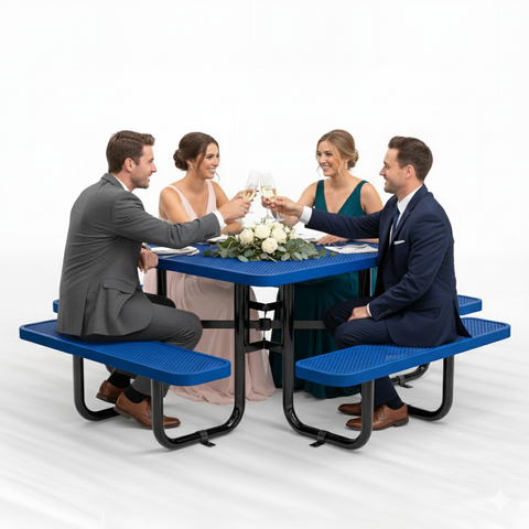 Metal Picnic Table - Square Punched Metal - 46 in - Blue