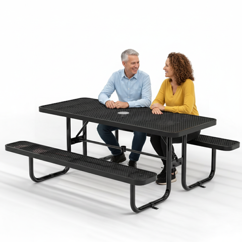 Metal Picnic Table - Rectangle Expanded Metal - 6ft - Black