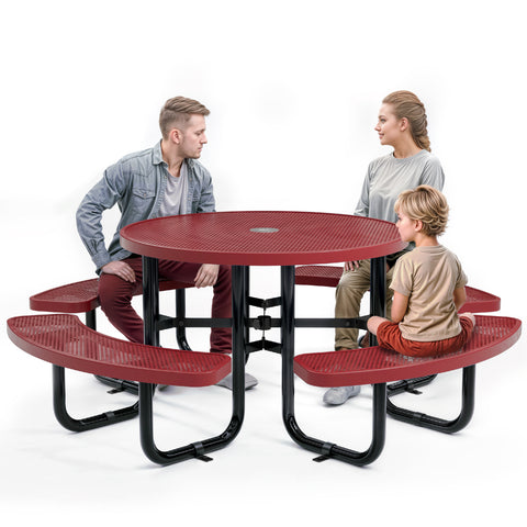 Metal Picnic Table - Round Punched Metal - 46 in - Red