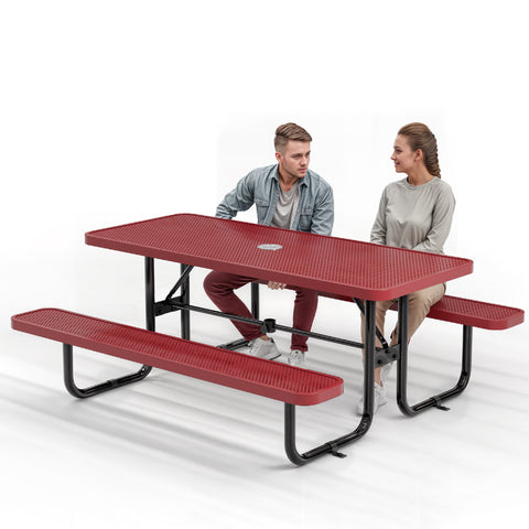 Metal Picnic Table - Rectangle Punched Metal - 6ft - Red