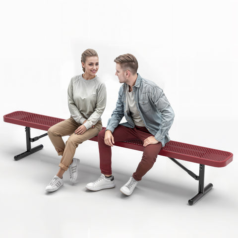 Heavy-Duty Outdoor Bench - Expanded Metal - 8ft - Portable - Red