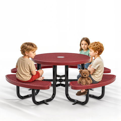 Kids Picnic Table - Round Expanded Metal - 38 in - Red