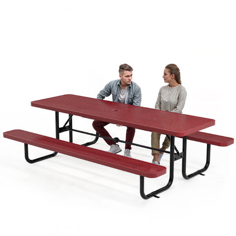 Metal Picnic Table - Rectangle Punched Metal - 8ft - Red