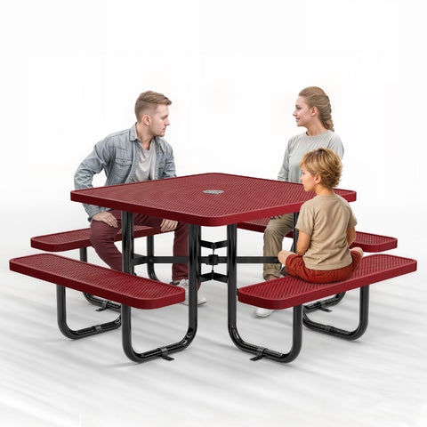 Metal Picnic Table - Square Punched Metal - 46 in - Red