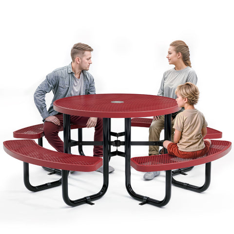 Metal Picnic Table - Round Expanded Metal - 46 in - Red
