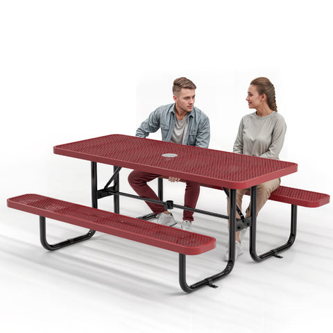 Metal Picnic Table - Rectangle Expanded Metal - 6ft - Red