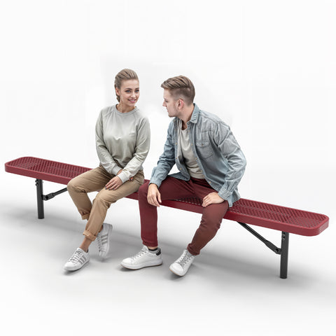 Heavy-Duty Outdoor Bench - Expanded Metal - 8ft - Inground - Red