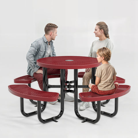 Metal Picnic Table - Round Expanded Metal - 38 in - Red