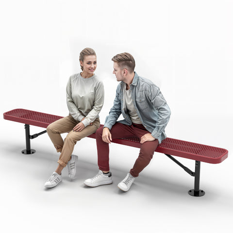 Heavy-Duty Outdoor Bench - Expanded Metal - 8ft - Surface - Red
