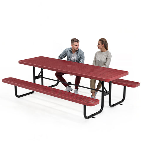 Metal Picnic Table - Rectangle Expanded Metal - 8ft - Red