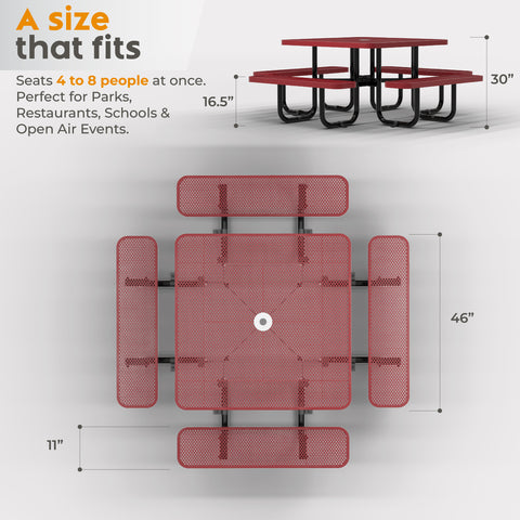 Metal Picnic Table - Square Punched Metal - 46 in - Red