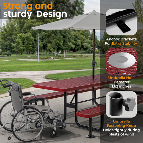 Metal Picnic Table - Rectangle Expanded Metal - 8ft - Red