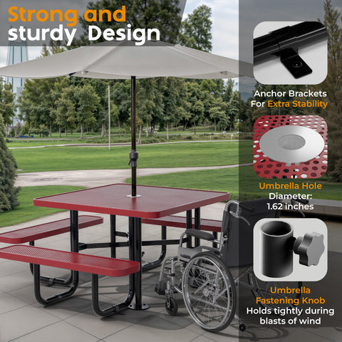 Metal Picnic Table - Square Punched Metal - 46 in - Red