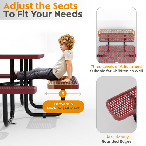 Metal Picnic Table - Square Expanded Metal - 46 in - Red