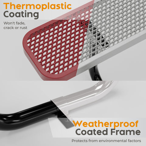 Metal Picnic Table - Square Expanded Metal - 46 in - Red - With Backrest