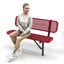 Heavy-Duty Outdoor Bench - Expanded Metal - 4ft - Inground - Red - With Backrest