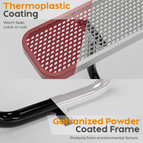 Metal Picnic Table - Rectangle Expanded Metal - 8ft - Red - ADA Compliant